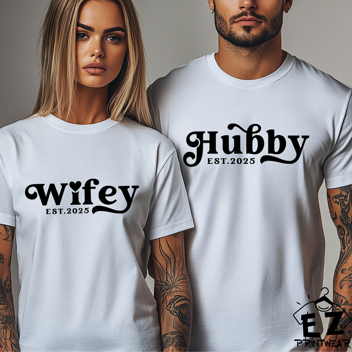 Couples Hubby and Wifey Matching T-Shirts/Sweatshirt/Hoodie - His and Hers