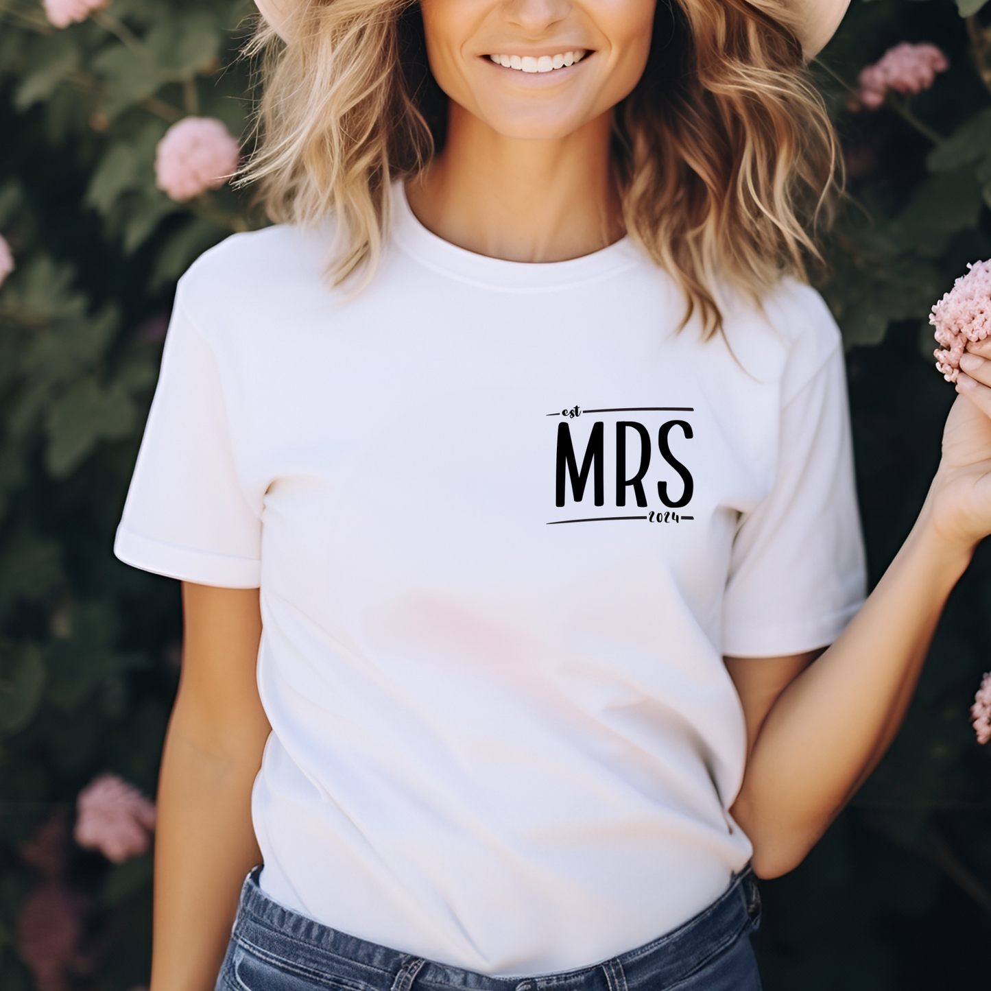 Couples Mr and Mrs Left Chest Print Matching T-Shirts/Sweatshirt/Hoodie - His and Hers