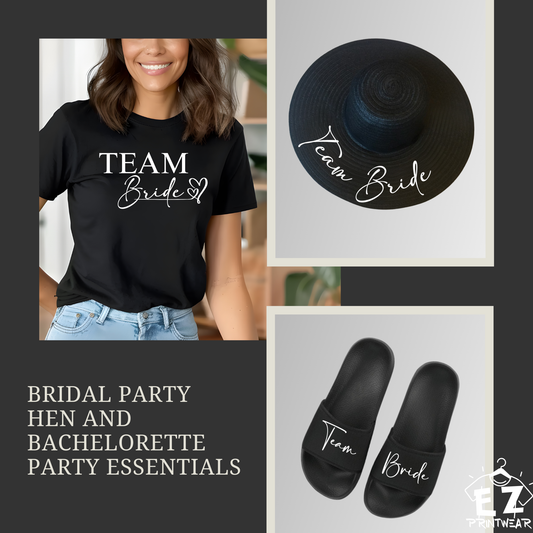 Bridal Party Bundle - Bridal Party Tee, Hat & Sliders - Gifts for Bridal Parties - Bridal Party - Hen Party - Bridesmaids