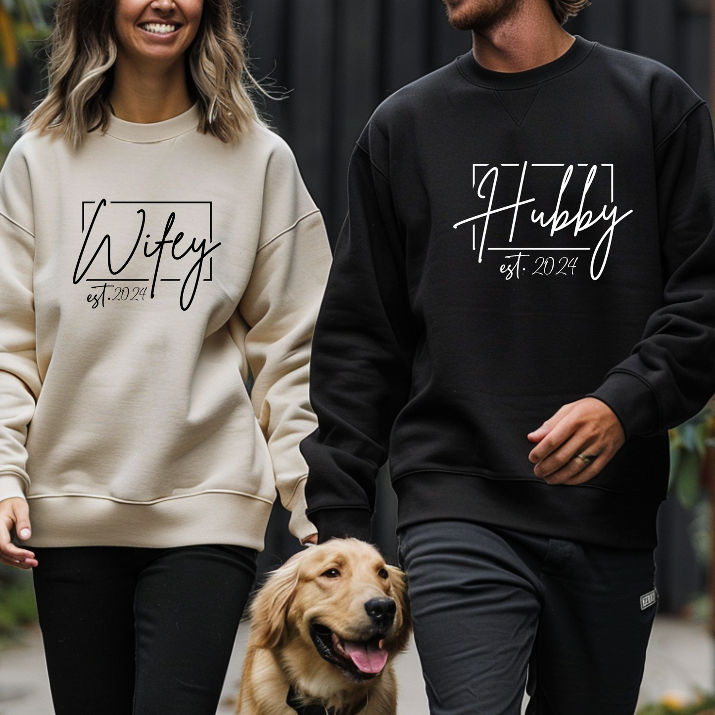 Couples Hubby and Wifey est "Date" Matching T-Shirts/Sweatshirt/Hoodie - His and Hers