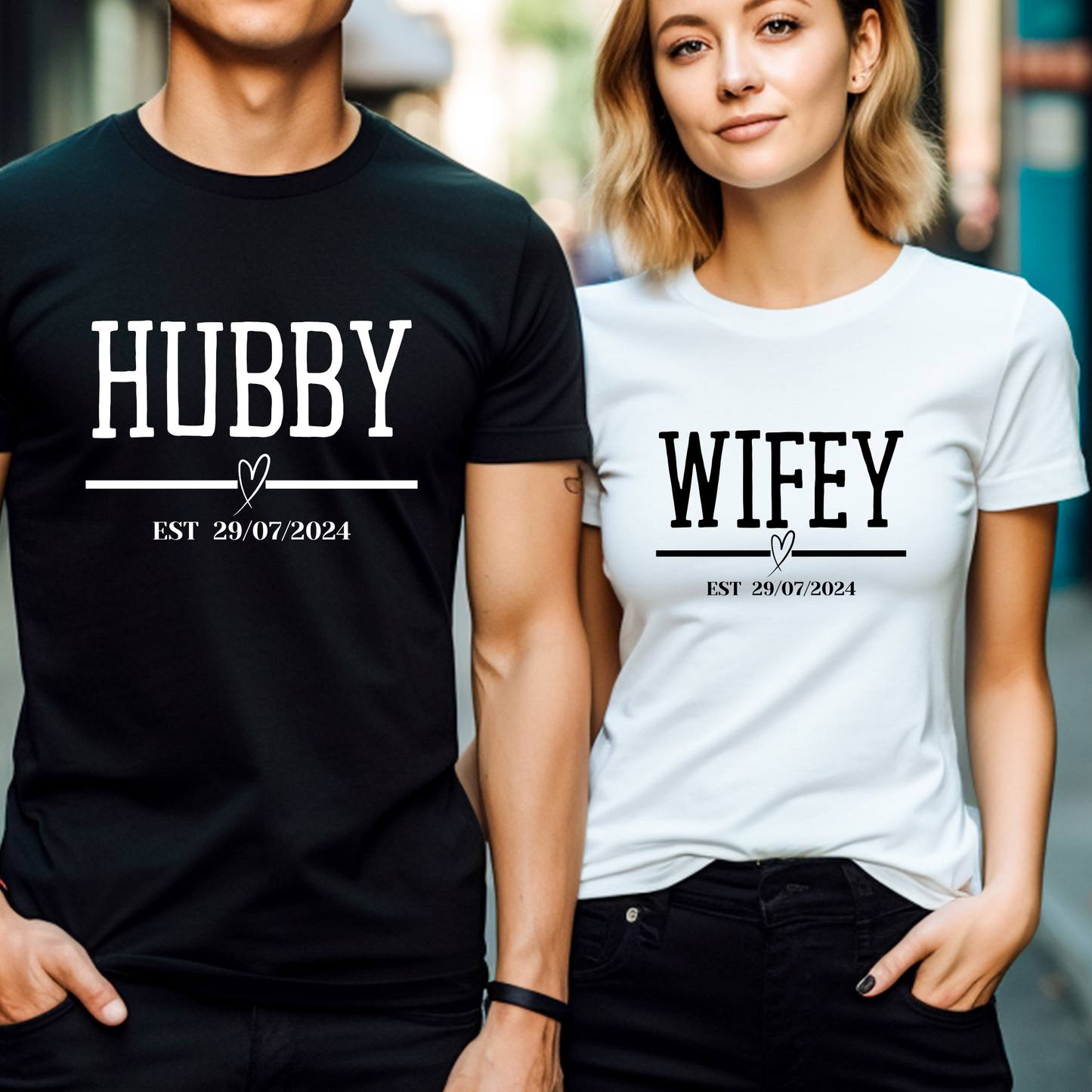 Couples Hubby and Wifey est "Date" Matching T-Shirts/Sweatshirt/Hoodie - His and Hers2