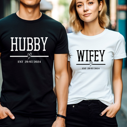 Couples Hubby and Wifey est "Date" Matching T-Shirts/Sweatshirt/Hoodie - His and Hers2